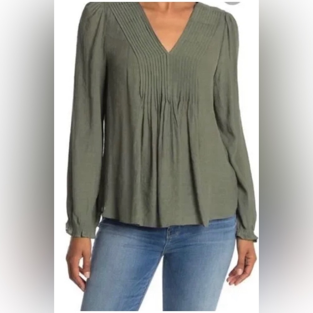 Nanette Lepore | Olive Green Blouse Large V-Neck Boho Flowy Large